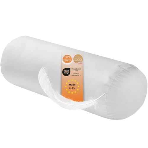 sleepling Nackenrolle 15x40 cm, Federkissen, Kissenrolle, Kissenfüllung Federn, Schlafrolle, Inlett, Füllkissen, Kopfkissen, 100% Baumwolle,...