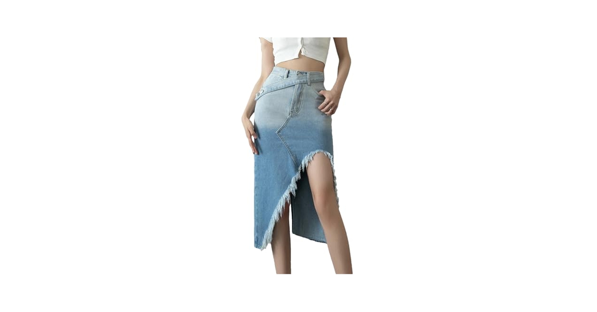 Amazon.com: Women's Gradient Asymmetrical Denim Skirt with
