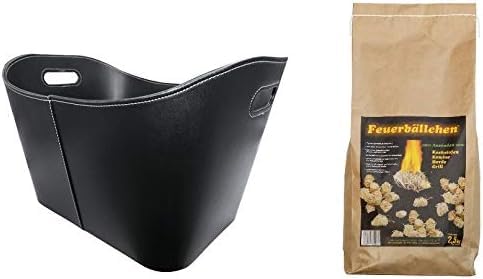 Feuerbällchen 2,5 kg (Grillanzünder Kaminanzünder Anzündhilfe, Ökologische Anzündwolle aus Naturprodukten, zum Anzünden der Grillkohle) + 1 Metrox Holzkorb (Korb mit Kunstleder-Bezug)