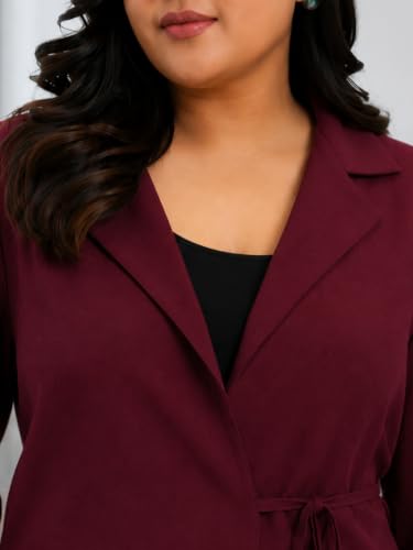 Image of wild U Women Western Plus Size Top | Stylish | Full Sleeve | Formal Wear | Wrap Top | Office Wear (Maroon, Size : 2XL-8XL)