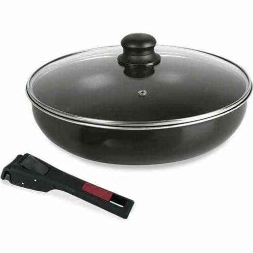 Sitram 712380 Sauteuse Agile 28 cm en aluminium revêtement noir anti-adhérent sans PFOA - manche amovible clipsable - couvercle en verre - tous feux dont induction, 3...