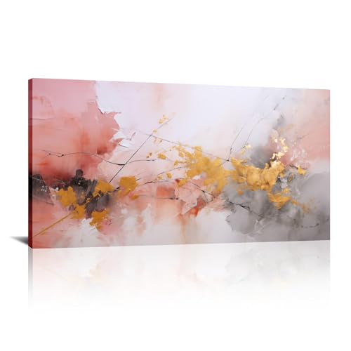 Toile marbre rose et or 61x122cm avec cadre pour deco salon moderne