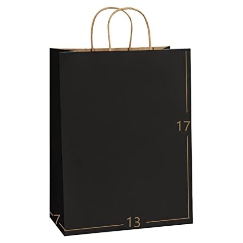 BagDream 13x7x17 Gift Bags 50ct Paper Party Favor Gift Bags, Shopping Retail Merchandise Bags, Recycled Black Kraft Paper Bags with Handles Bulk Cover