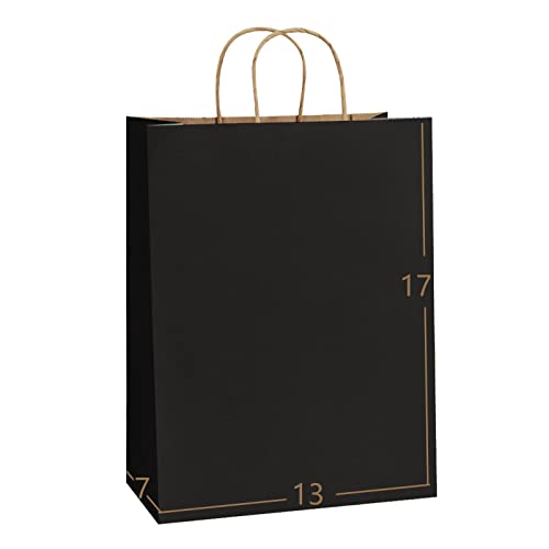 BagDream 13x7x17 Gift Bags 50ct Paper Party Favor Gift Bags, Shopping Retail Merchandise Bags, Recycled Black Kraft Paper Bags with Handles Bulk