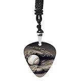 POTSCBVW Baseball And Glove Guitar Pick Necklace for Men Women, Trendy Music Necklace Titanium Steel Guitar Pick Pendant with Pattern Punk Rock Jewelry for Music Lovers, Musician Gift