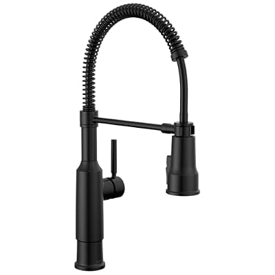 Delta Faucet Theodora Pro Commercial Style Kitchen Faucet with Pull Down Sprayer, Matte Black Commercial Kitchen Faucet, Spring Kitchen Faucet, Delta Kitchen Sink Faucet, Matte Black 18804Z-BL-DST