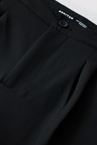 Image of SNITCH Men Casual Trousers | Relaxed Fit with Turned-Up Cuffs & Solid Pattern | Cotton Blend Fabric with Medium Stretch for Summer & Everyday Wear