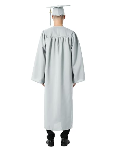 GraduationMall Matte Graduation Gown Cap Tassel Set 2025 for High School and Bachelor Silver 57 Plus(6'0"-6'2")
