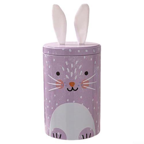 Encantadora caja de hierro con forma de conejo para guardar dulces, chocolates y pequeñas baratijas, perfecta para decoración de Pascua y organizar objetos pequeños (morado)