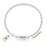 Made by Nami Pulsera Personalizada con Nombre Grabado para Mujer y Hombre en Acero Inoxidable 316L – Pulsera Ajustable con Placa, Regalo Personalizado Pareja, Cumpleaños (Plata Cadena ancla redonda)