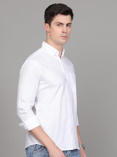 Image of Majestic Man Classic Slim Fit Solid Cotton Casual Shirt with Button-Down Collar