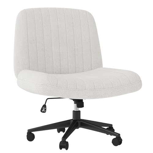 Shintenchi Criss Cross Chair,Cross Legged Office Seat with Wheels Armless Swivel Vanity Chair,Height Adjustable Wide Computer Task Seating for Home Office,Beige