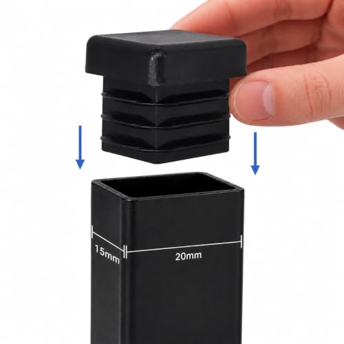 Image of (Pack of 10) Rectangular Plastic Plugs 19 /32 inch x 25 /32 inch (15 x 20 mm), Matt Tube Inserts, Fence Post Caps, Jet Black RAL 9005