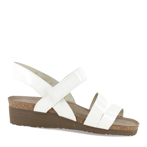 NAOT Kayla Women's Sandals – 3-Strap Support with Backstrap, Cork-Latex Footbed, Arch Support – Comfortable for All-Day Walking Porcelain Patent Leather -7-7.5 M US