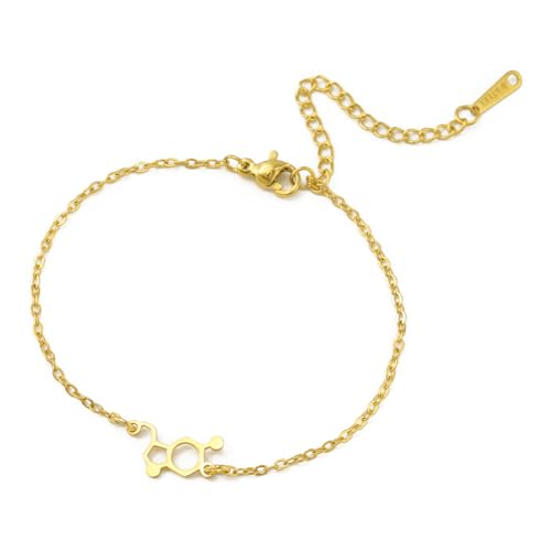 TEAMER Pulsera Felicidad Molécula Serotonina Acero Inoxidable Moda Ciencia Química Joyería Para Mujeres Hombres (Oro)