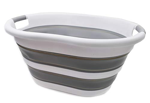 Image of SAMMART 36L (9.5 gallon) Collapsible Plastic Laundry Basket - Oval Tub /Basket - Foldable Storage Container /Organizer - Portable Washing Tub - Space Saving Laundry Hamper