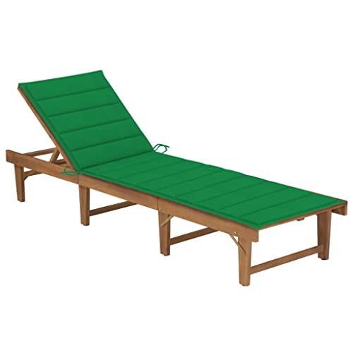 SooIarix Tumbona plegable de madera maciza de acacia con cojín verde, respaldo ajustable, resistente a la intemperie, compacta, plegable, ideal como tumbona de jardín y silla de camping para horas de