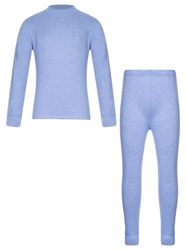 Kids Boys Girls Thermal Underwear Set Winter Warm Long Sleeve Base Layer Tops And Bottoms Sets Blue 15-16 Years