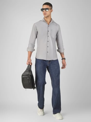 Image of Mens Cotton Lycra Full Sleeve Slim Fit Semi-Formal Shirt | Textured Pattern | Curved Hem