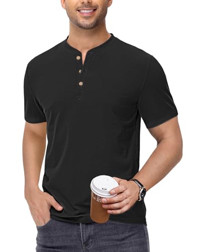HMIYA Kurzarm Shirt Herren Sommerhemd Baumwolle Henley Knopf Herren Beiläufig T-Shirt für Männer
