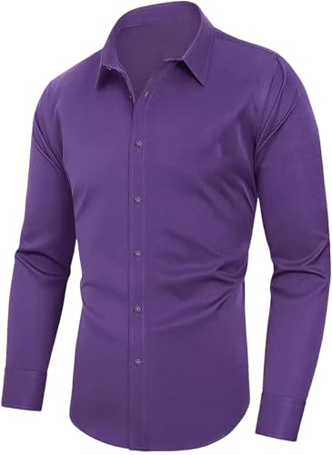 Chemise cintrée violette homme S | Finitions premium et coton élastique doux