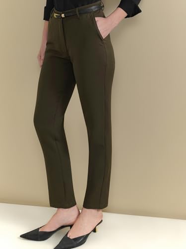 Image of FableStreet Women's Formal Trousers | Mid-Rise Straight-Leg Design | Flat Front & Permanent Crease | Polyester Lycra Fabric | Office Wear & Business Meeting