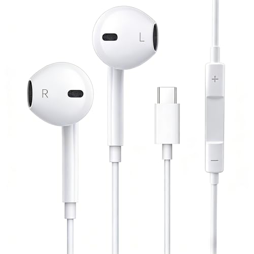 USB C Headphones, USB C Earphones HiFi Stereo & Noise Isolating, Wired Headphones USB C with Mic & Volume Control, Corded Headphones for iPhone 17/16/15/Pro/Pad Pro, Samsung S24/S23/S22/A56/A55/A54