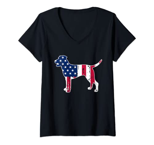 Womens Catahoula Leopard Dog Lovers American Flag 4th of July V-Neck T-Shirt