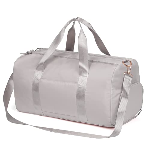Image of Duffle Bag For Women, Sports Duffel Bag for Gym with Wet Pocket & Shoe Compartment, Overnight Weekender Travel Bag, light grey, medium