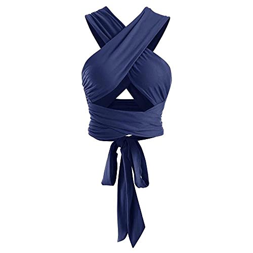 ZAFUL Ribbed Halter Crop Top Ruched Lace-up Cropped Cami Bandana Top Stitching Cropped Tank Top