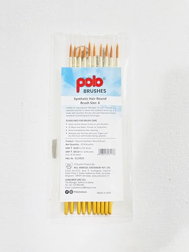Image of polo Synthetic Hair Round Brushes | 6 Pack of 10 | Professional Fine Detail Paintbrush Set for Artists, Miniature & Acrylic Painting | Soft Bristles for Precision & Smooth Strokes