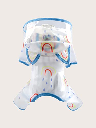 Qwinee Dog Raincoat Rainbow Print Waterproof Rain Jacket Rain Poncho For Puppy Small Dogs Blue L #TOP4