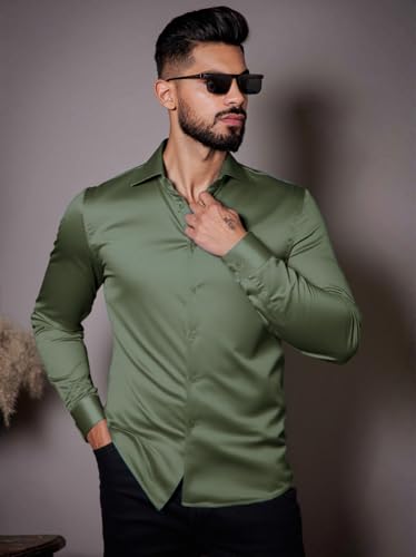 Image of IndoPrimo Men's Stylish Solid Satin Casual Shirt for Men Full Sleeve