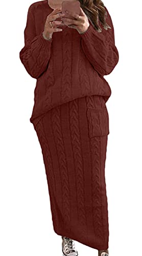 Image of CHARTOU Women's Winter Chunky Cable Knit Long Skirt 2 Piece Outfit Sweater Sets