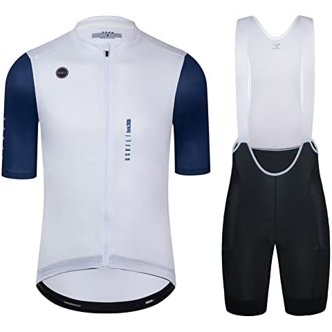 GCRFL Men's Cycling Jersey Set Cycling Kit Bicycle Jersey Rear Zipper Pocket Bike Bib Shorts with Pockets Race Fit High Density Pad (White, XL) Cover