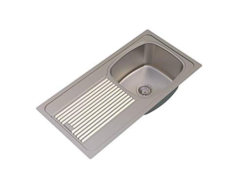 Image of Carysil VSG Pro 36 x 18 x 8 Inch 304-Grade Stainless Steel Kitchen Sink with Drainboard, Pressed Sink, Matt Finish, Deep Bowl, Sloping Drain, Noise Reduction Padding, Anti-Condensation Coating