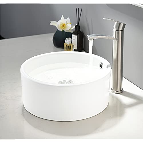 VALISY Modern 14x14 Inch Porcelain Ceramic Countertop Small Round Bowl White Bathroom Vessel Sink, Bath Cabinet Vanity Lavatory RV Hand Wash Above Counter Top Basin Sinks