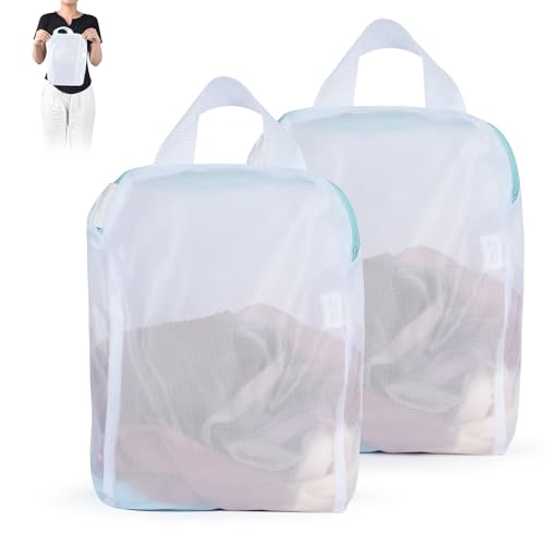 OTraki 2Pcs Sock Laundry Bag 10x12 Inch Small Mesh Laundry Bags for Washing Machines Delicates Bra Lingeries Underwear Mesh Wash Bags with Handle for Travel Dorm Camping, White