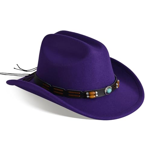 Image of Willheoy Kids Cowboy Hat for Girls Boys Western Cowgirl Hat with Buckle Belt Unisex Wide Brim Fedora Hat Dress Up Costume