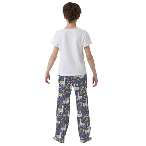 ZZXXB Llamas with Flowers Boys Long Pants Soft Trousers Elastic Waist Kids Lounge Bottoms with Pockets S-XL3