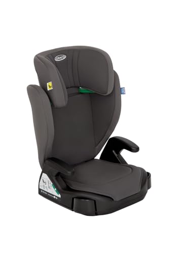 Graco Junior Maxi™ i-Size R129 Kindersitz, ca. 3,5 bis 12 Jahre (100 bis 150 cm), Kindersitzerhöhung, Kopfstütze höhenverstellbar, leicht, mit Getränkehalter, grau, Iron
