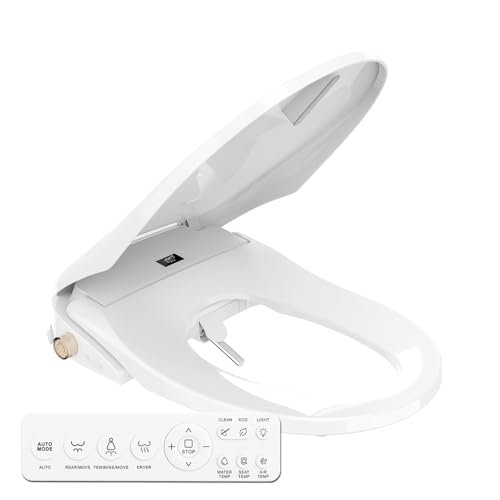 Goldtech Electric Bidet Toilet Seat Elongated,Heated Toilet Seat with Adjustable Warm Water & Pressure,Feminine & Front Rear Wash,Self-Clean Nozzle,Night Light,Slow Close Lid,Display,Wireless Remote