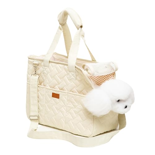 Hundetragetasche bis 5kg, Hundetasche für Kleine Hunde und Katzen, Zubehör für Welpenhandtasche mit Verstellbarer Sicherheitsleine - 41x18x30cm