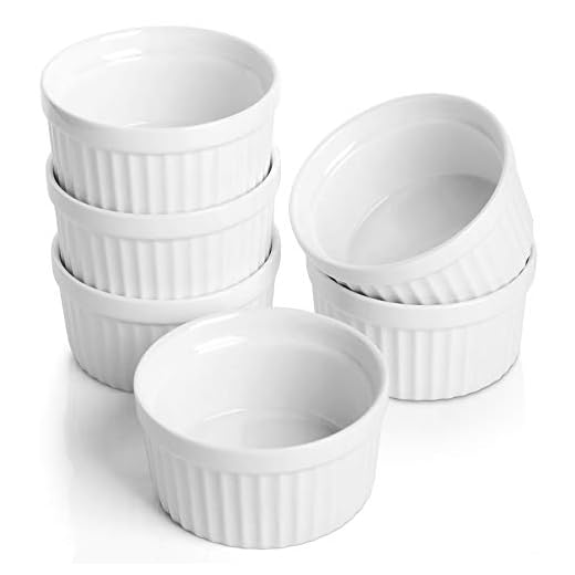 Samsle Porcelain Ramekins 4 oz Oven Safe, Small Souffle Dishes for Creme Brulee, Ice Cream, Dipping and Sauces Cup, Ceramic White Mini Baking Bowls Set of 6