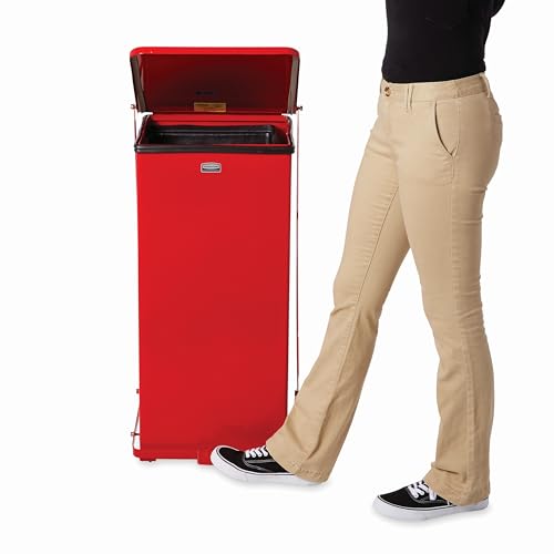 Image of Rubbermaid Commercial Products Defenders Biohazard Steel Trash Can Step-On 13 GAL Red Hospital /Doctor's Office /Healthcare Facilities