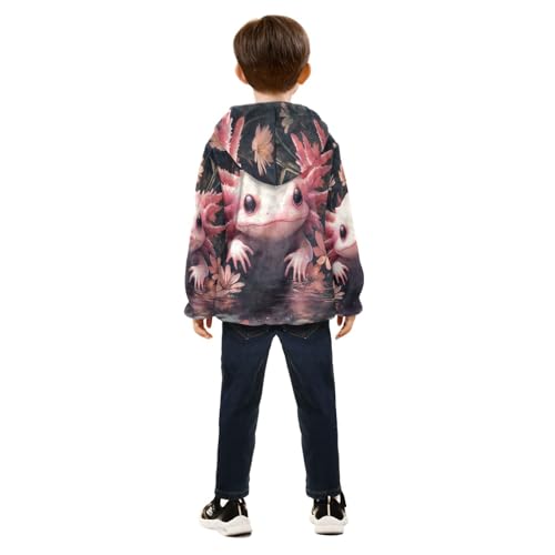 Pink Axolotl with Flowers Toddler Fleece Jacket Girl Boys Hooded Fleece Jacket Coat Warm Outwear Zip-up 3-10T4