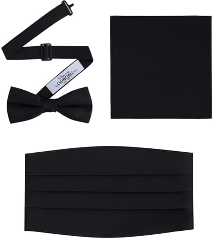 Men's Formal Satin Bowtie and Cummerbund Set - Black, By S. H. Churchill
