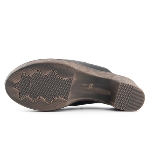 Image of Altxic Women's Hollow Out Low Block Chunky Heels Comfy Slip On Wood Grain Open Back Mule Clogs Black 9 US