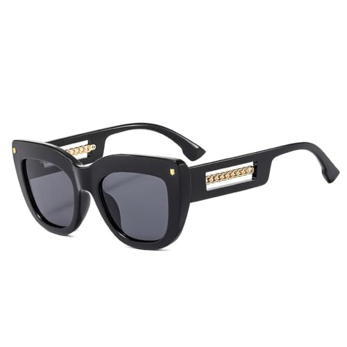 Lunettes de soleil oeil de chat unisexes tendance rétro avec chaîne métal et rivets noirs