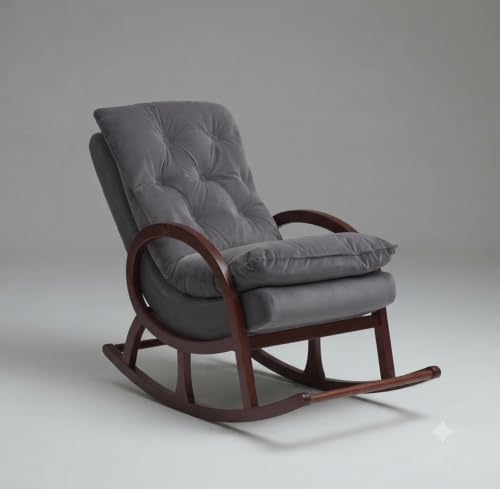 Image of CRAFTCITY Solid Sheesham Wood Relaxing Chair with Ottoman (Dark Grey)